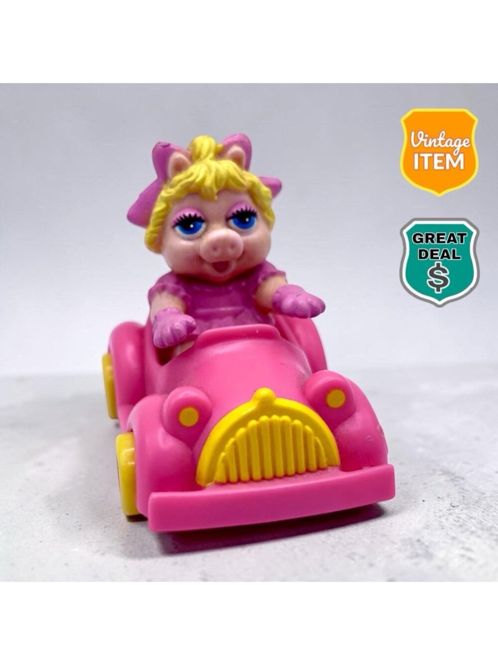 Vintage McDonalds Happy Meal Toy 1986 Muppet Babies Miss Piggy Pink Car.